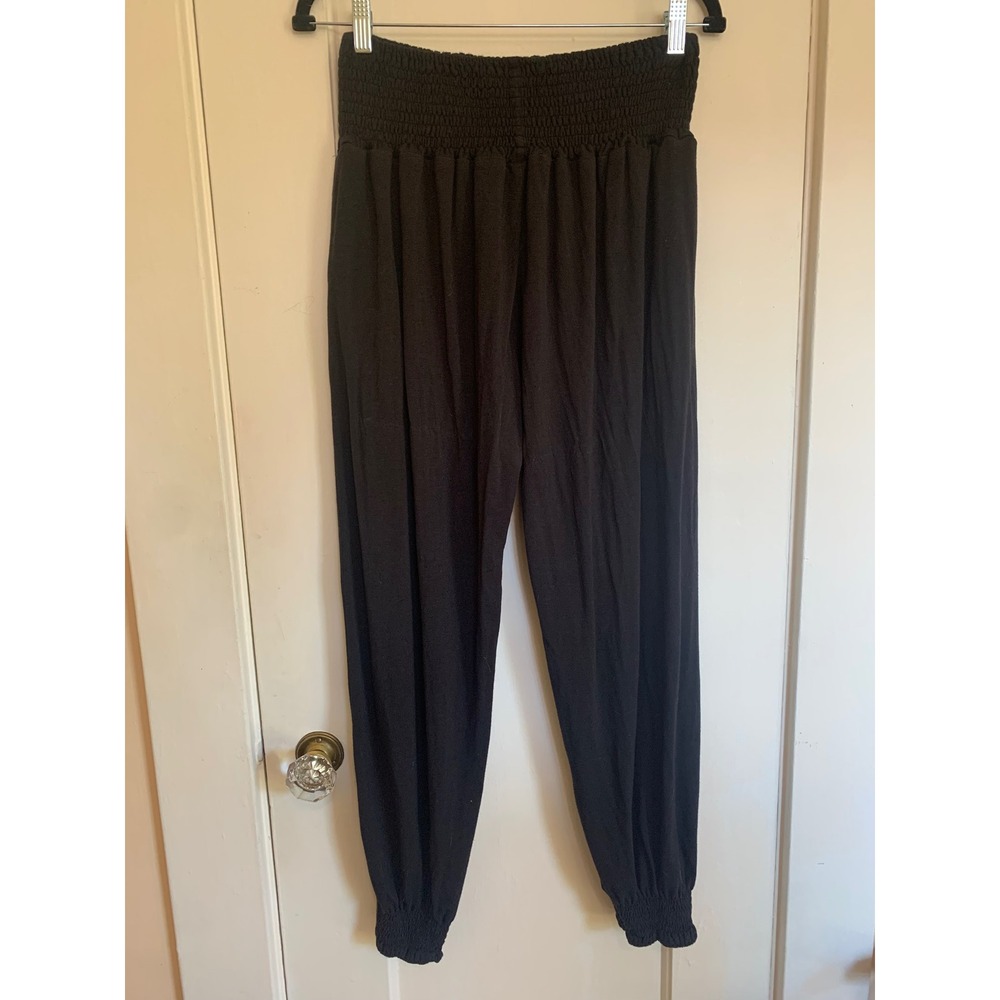 Sivana Bamboo Luxe Harem Pants Black Smocked Waist Cuffs Pockets Boho Yoga Large